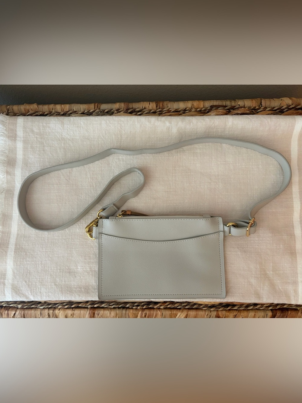 Light grey leather convertible shoulder/waist bag